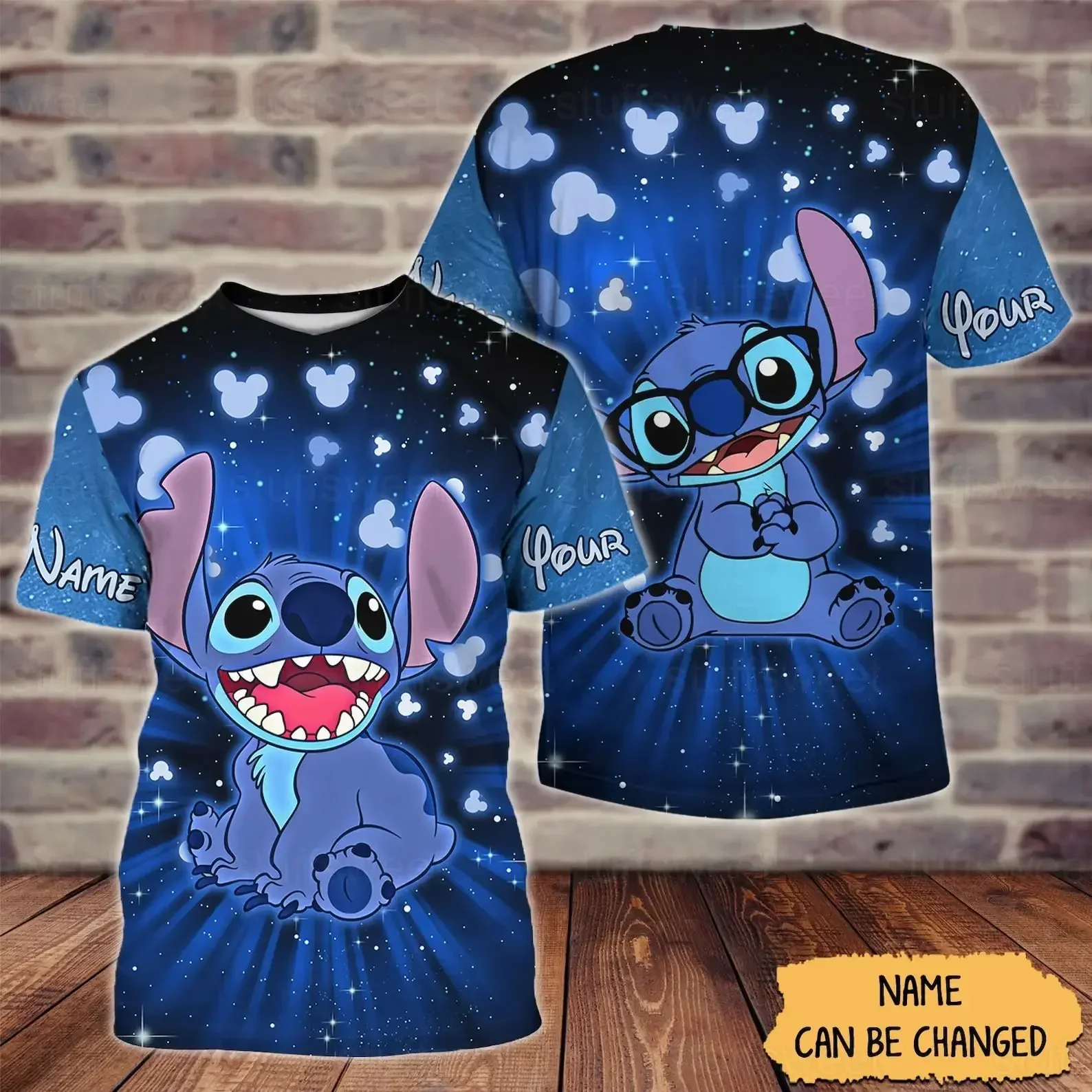 

2025 Summer New Women's T-shirt Disney Lilo Stitch 3D Print Cute Casual Y2K T-Shirt Custom Name Men's and Women's Clothing