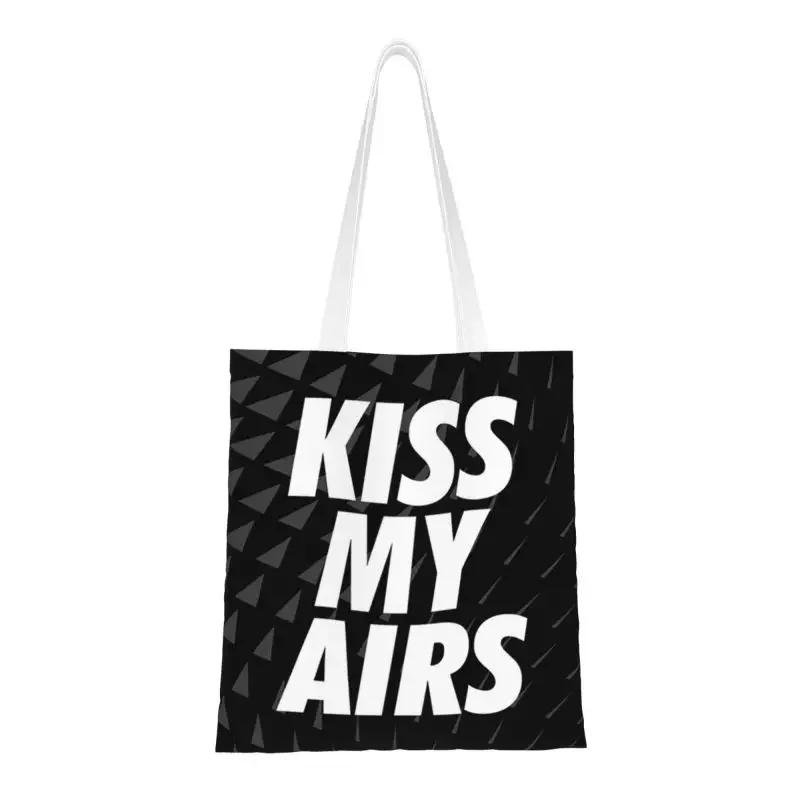 

Kiss My Airs Groceries Shopping Bag Custom Printed Canvas Shopper Tote Shoulder Bag Big Capacity Portable Handbag