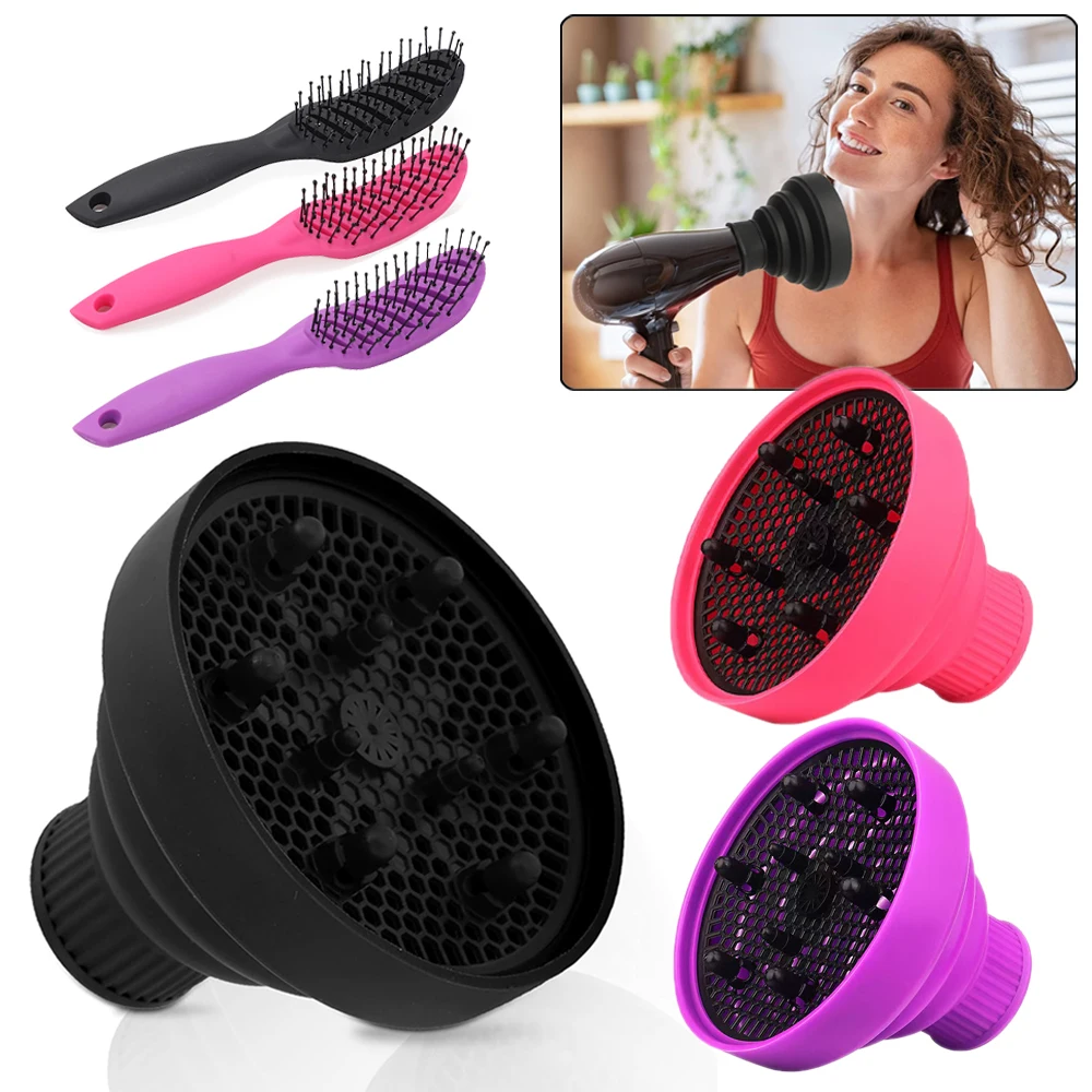 

Портативный фен Yajukai, диффузор, силиконовый диффузор для вьющихся волос с массажной расческой, подходит для салона путешествий и домашнего использования