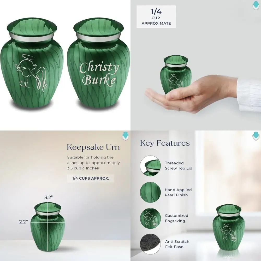 

Персонализированные урны для кремации ангела жемчужно-зеленого цвета для праха человека - урна на память для мужчин и женщин с двухслойной защитой