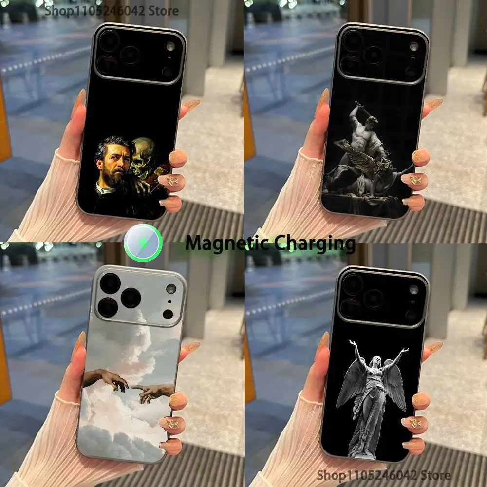 

Renaissance Art Paintings Magnetic Wireless Charging Transparent gray Phone Case For iPhone 17,16,15,14,13,12,11,Pro,Max,Plus