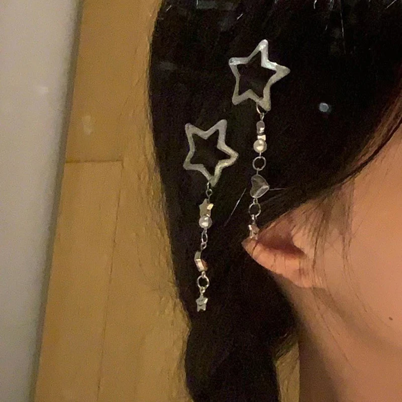 Sweet Cute Star Fringe Pendent Hair Clip Hairpin Colorful Pentagram BB Clips Barrettes For Girls Dopamine Y2k Hair Accessories