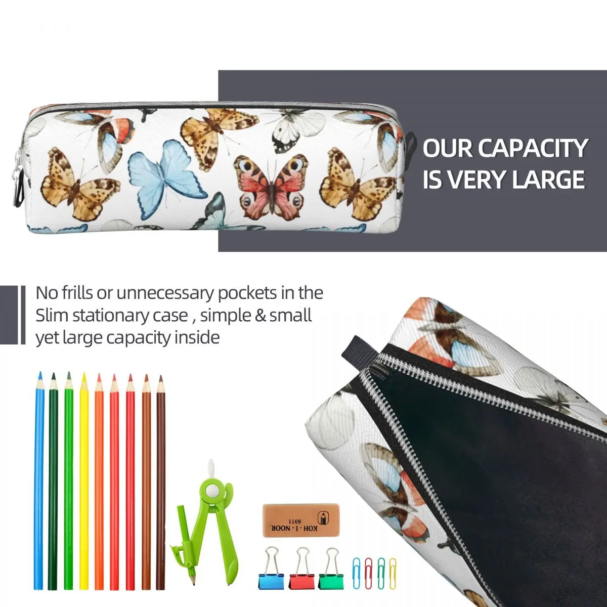 Butterfly Pattern Pencil Case Classic Colorful Butterflies Pen Pencil Bags Girl Boy Large School Supplies Cosmetic Pencilcases