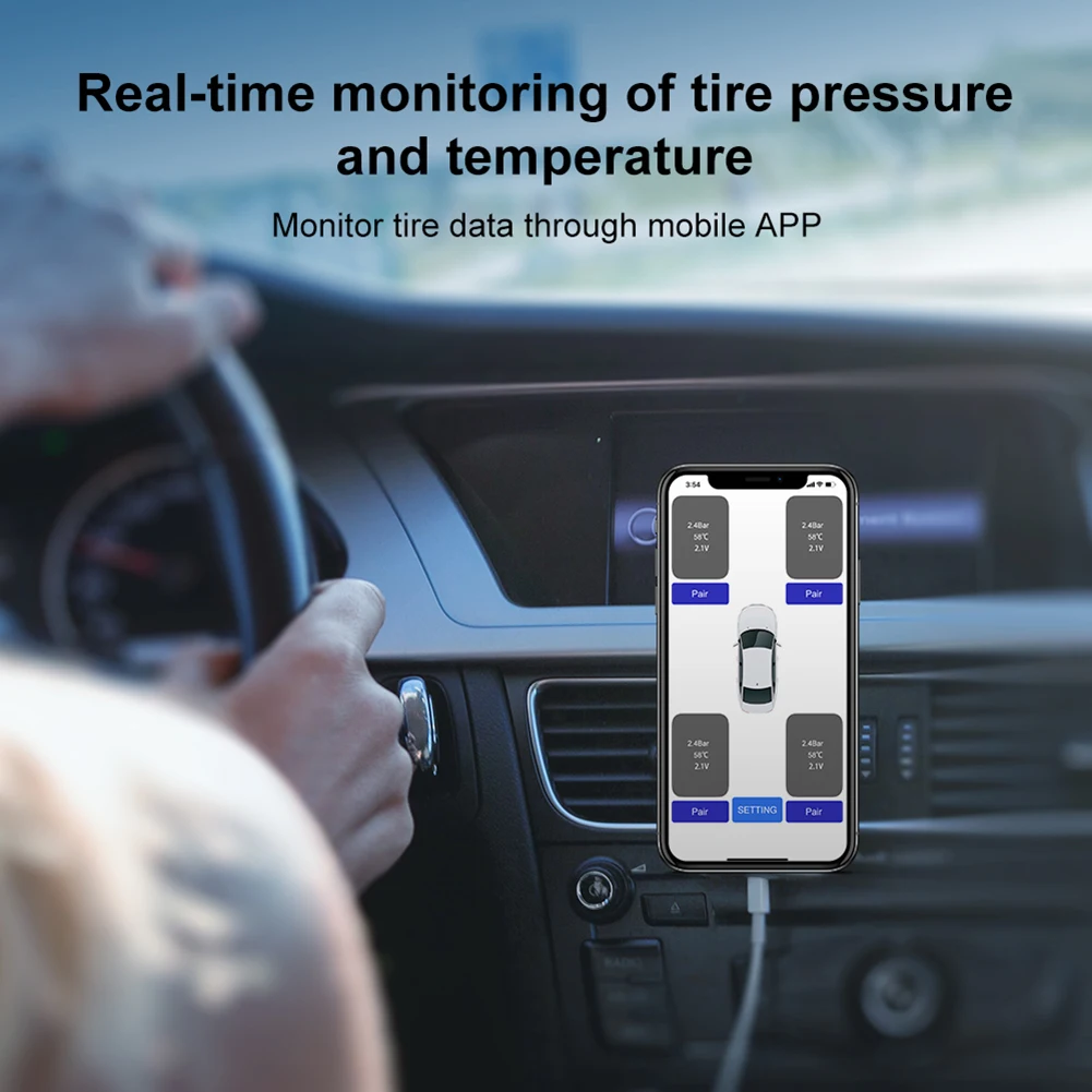 Bluetooth-compatible Tire Pressure Monitor System Mobile Phone Display Auto Motorcycle Tire Pressure Detection