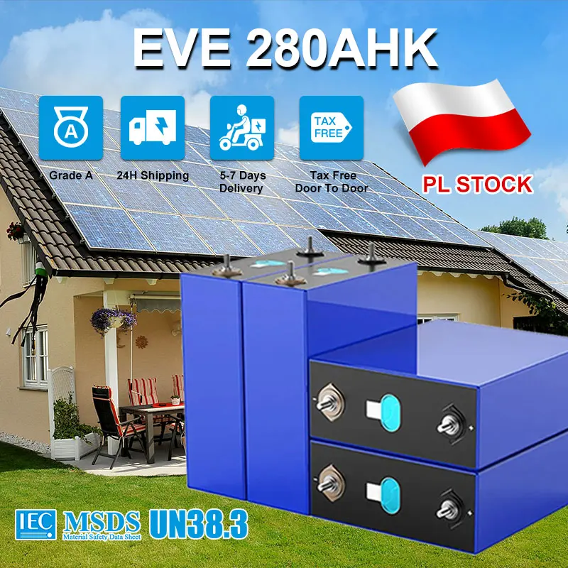 

Poland Grade A+ Lifepo4 EVE280AH 12V 24V 48V 6000 Cycles Battery Lithium Rechargeable Batteries RV EV Solar Energy storage