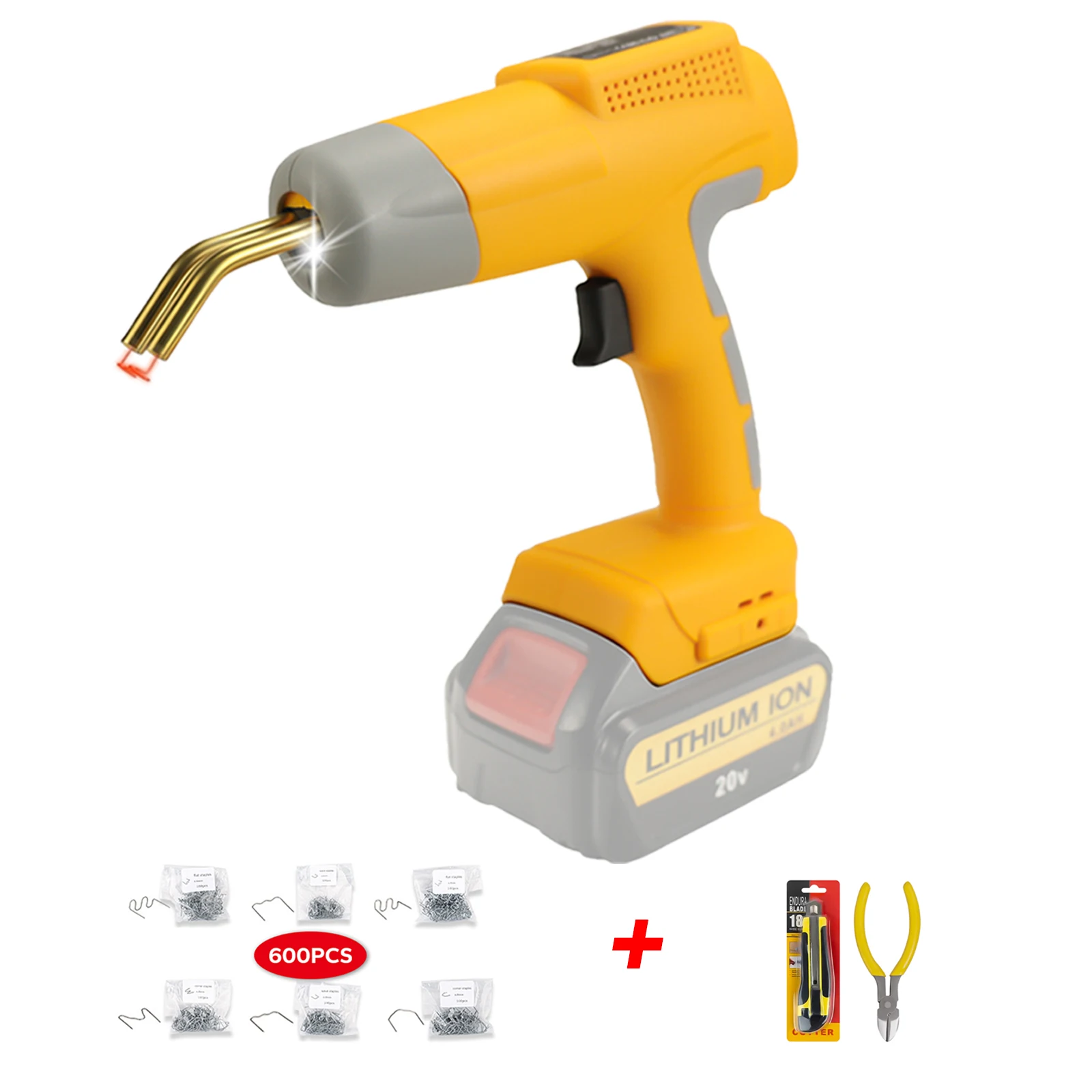 Cordless Plastic Welding Gun for Dewalt 18V 20V Li-ion Battery Welder Machine Hot Stapler with 600pcs Nails Plastic Welding Kit