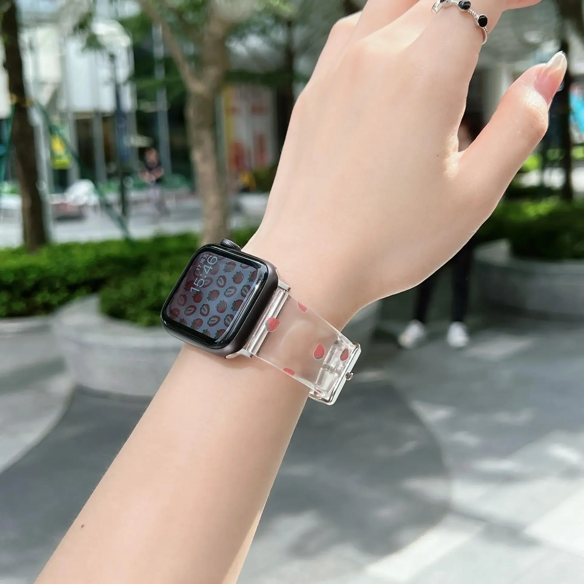 Summer Cute Fruit Pattern Clear Strap For Apple Watch 41mm 45mm 38mm 40mm 42 44mm Girl Plastic Soft Band For iwatch 8 7 SE 6 5 4