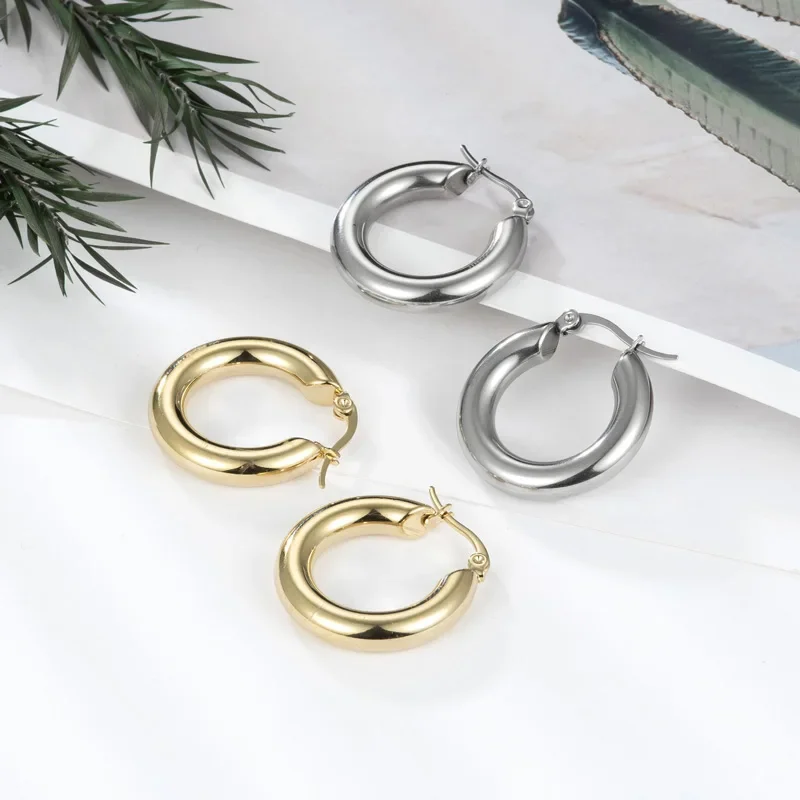 One Solid Weight Eight Grams Gold Color Circle Creole Earring Stainless Steel Gift For Women Hoop Earrings Wholesale