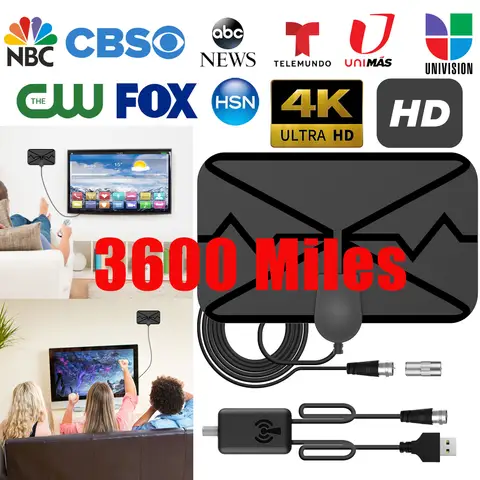 HD 디지털 TV 안테나, 긴 3600 마일 범위-4K 8K 1080p Fire TV 스틱 및 모든 TV 지원-실내 스마트 스위치 앰프