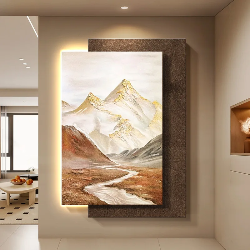 

The background wall of the entrance hall and living room features a high-end and grand landscape wall LED light painting