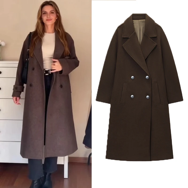 

Женское длинное пальто, новинка зимы 2024, повседневная уличная одежда, твидовый уличный палат, новые пальто и куртки, женское пальто из искусственной шерсти