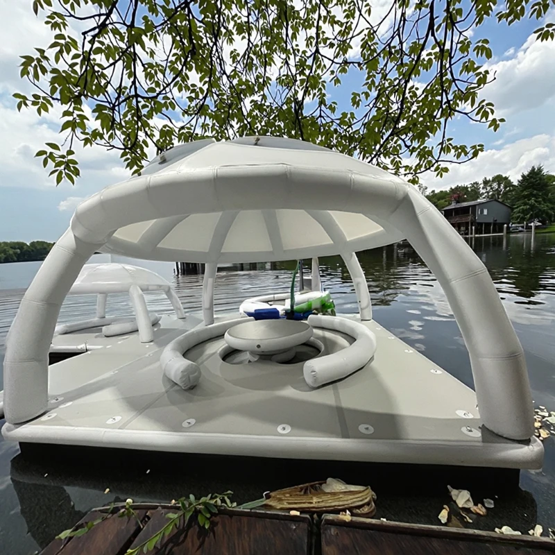 

Inflatable floating island platform with canopy/tent Inflatable swimming dock platform