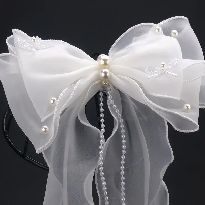 White Ribbon bow Hairpin Ribbon Big Hair Clip and Clips Long Satin Ribbon Hairclip Women Wedding Party Hair Accessories