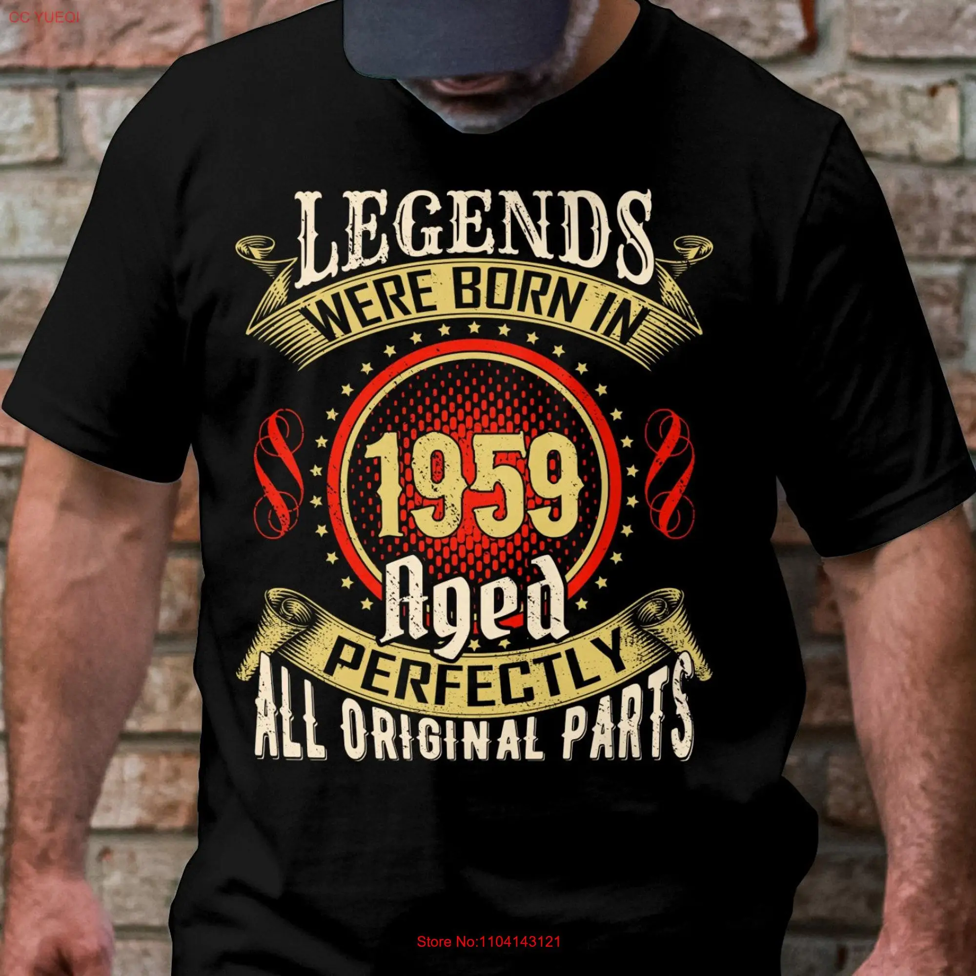 Legends Were Born In 1959 Aged Perfectly T Shirt All Original Parts Men's Birthday Organic Cotton long or short sleeves