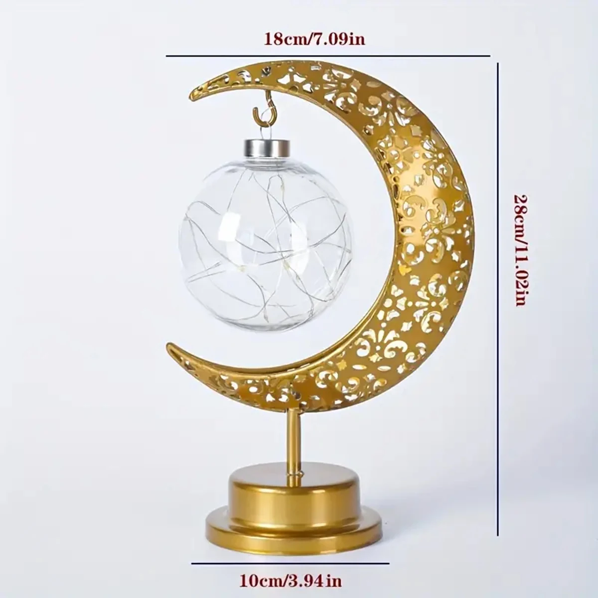 1pc Golden LED Iron Table Lamp Star Moon/Round Ball Ramadan Night Light For Bedroom Festival Eid Home Decoration