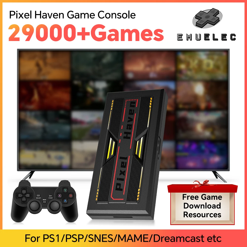 

Pixel Haven Retro Game Console EmuELEC 4.7 OS Video Game Player with 29000+ Retro Games for PS1/PSP/MAME/SNES/GB 4K UHD Output