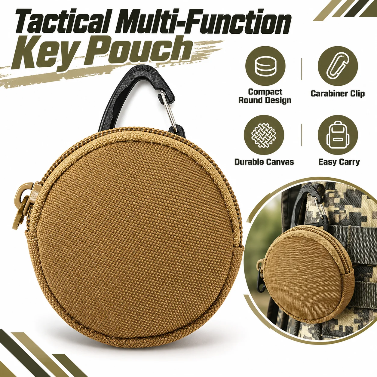 Tactical Multi Purpose Key Pouch Wallet Lightweight Belt Pack Loop Keychain Holder Bag for Outdoor Training Camping Hunting Gear