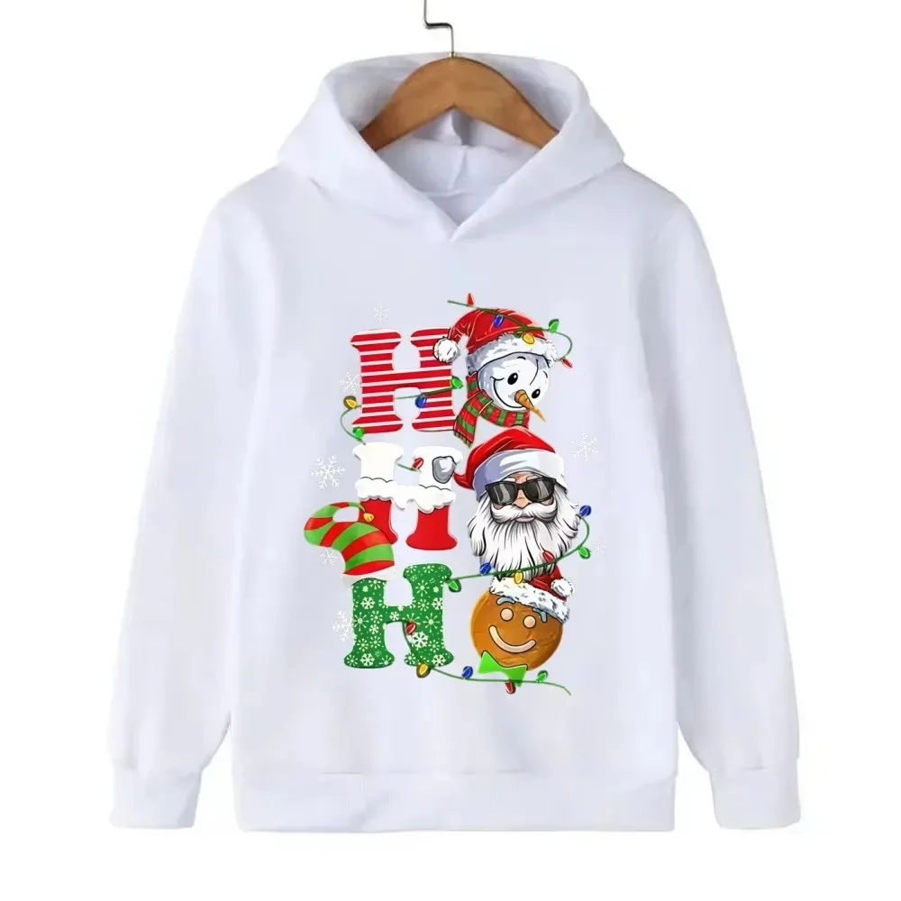 Winter- und Herbst-Weihnachtsgeschenk: warmer, flauschiger Kapuzenpullover für Kinder mit Hirsch- und Weihnachtsmann-Motiv, sportlicher Pullover. – Detail 7