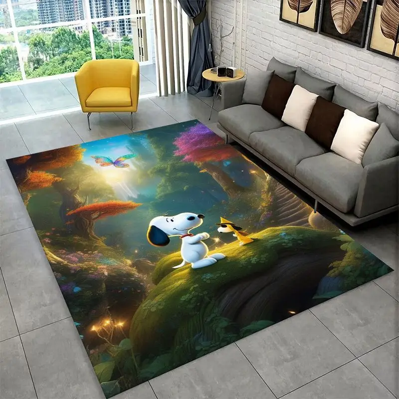 HD Funny S-Snoopy Cartoon Dog Carpet Rug for Playroom Bedroom Living Room Sofa Home Decor,Game Area Rug Non-slip Floor Mat Fest