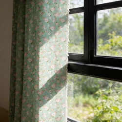 Bohemian Floral Printed Curtains, Pastoral Style, Darkening Drape, Cotton Curtain Panel with Tassel for Living Room and Bedroom