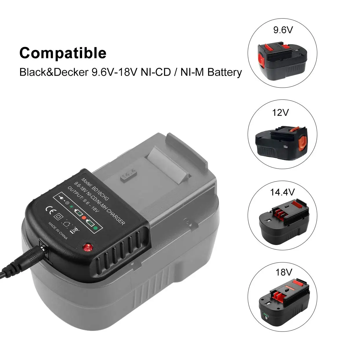 Wielowoltowa ładowarka 9,6 V-18 V do akumulatorów Black&Decker Ni-Cd Ni-Mh Hpb18 Hpb18-Ope Hpb12 Hpb14 Fsb14 Fsb18 Fs120Bx Wtyczka Us