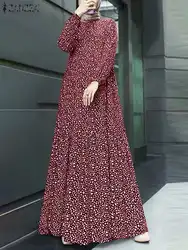 ZANZEA-vestido de hijab muçulmano estampado às bolinhas para mulheres, vestido maxi casual, Ramadan, Dubai, Turquia, Abaya, moda