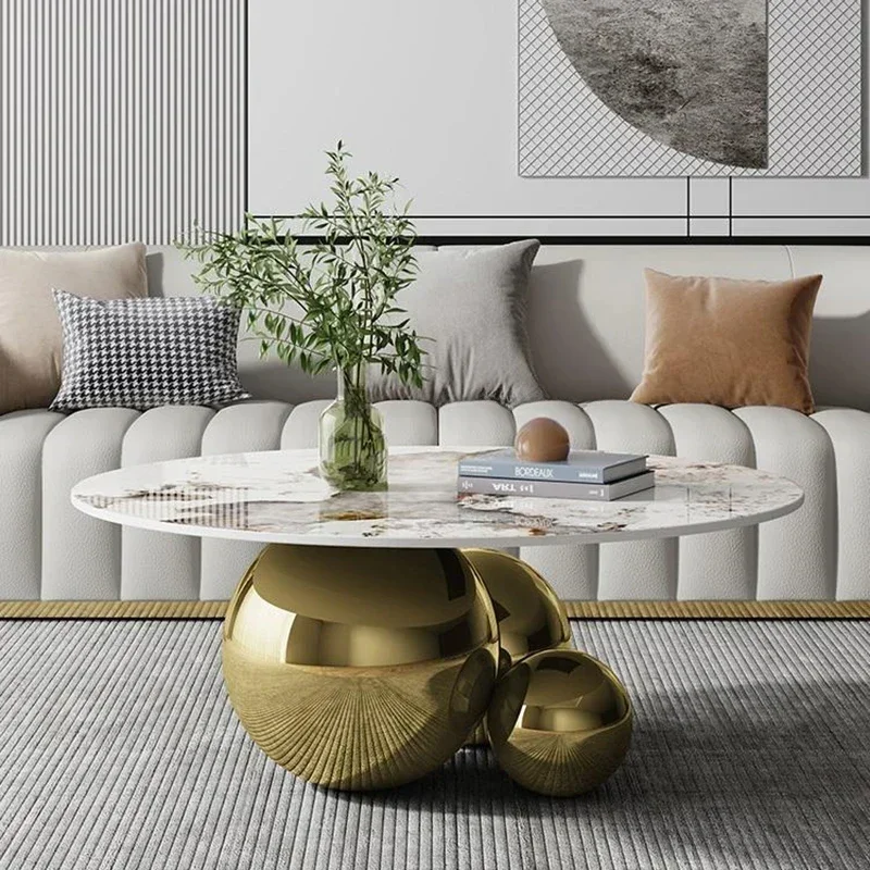 Designer Gold Black Center Base Table Living Room Furniture Stainless Steel Home Impact Space Marble Modern Coffee Round