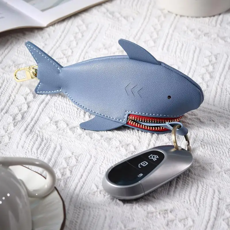 Shark Keychain Holder Cute Small Case Animal Zipper Keychain Change Purse Cartoon Cosmetic Items Bag Small Wallet