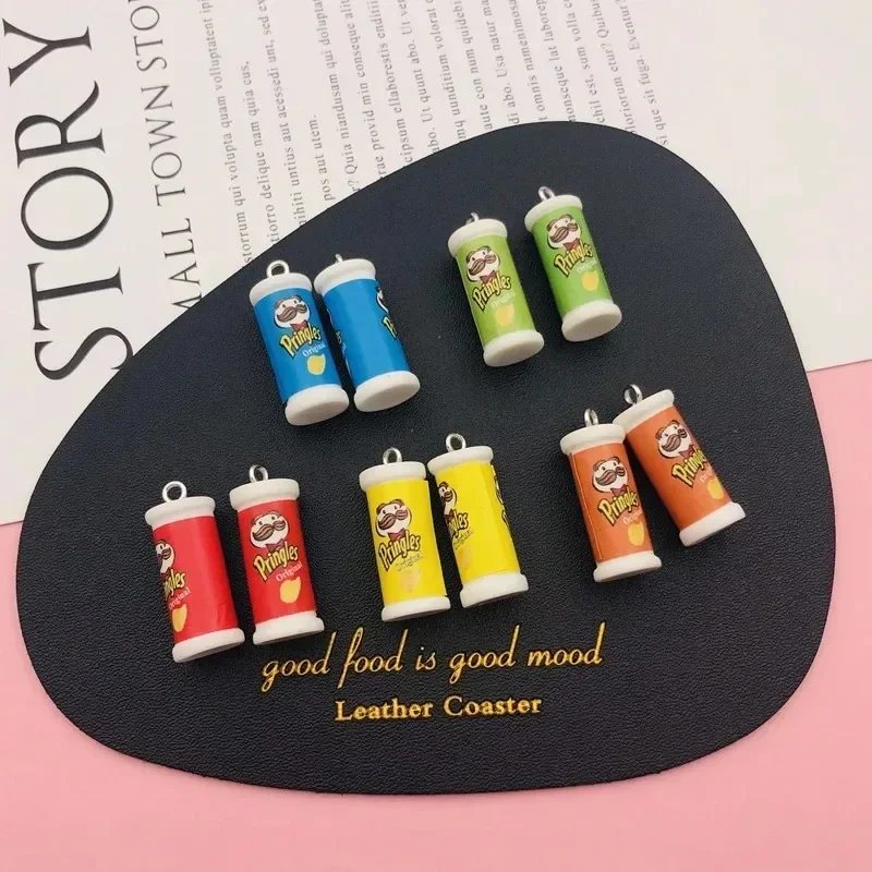 10pcs Popular Mini Potato Chip Resin Flat Back Charms, Cute Snack Pendants for DIY Jewelry Scrapbooking Handcraft Supplies