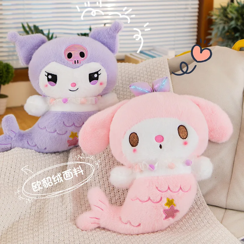 Sanrio syrenka pluszowe zabawki Kuromi Melody pluszowe lalki dla dzieci super słodka dziewczyna dekoracja sypialni lalki prezenty dla dzieci