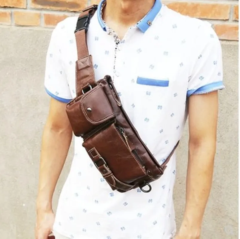 Geniune Leather Belt Bag Men Retro Multifunction Waist Fanny Pack for Women Travel Mobile Phone Pouch Chest