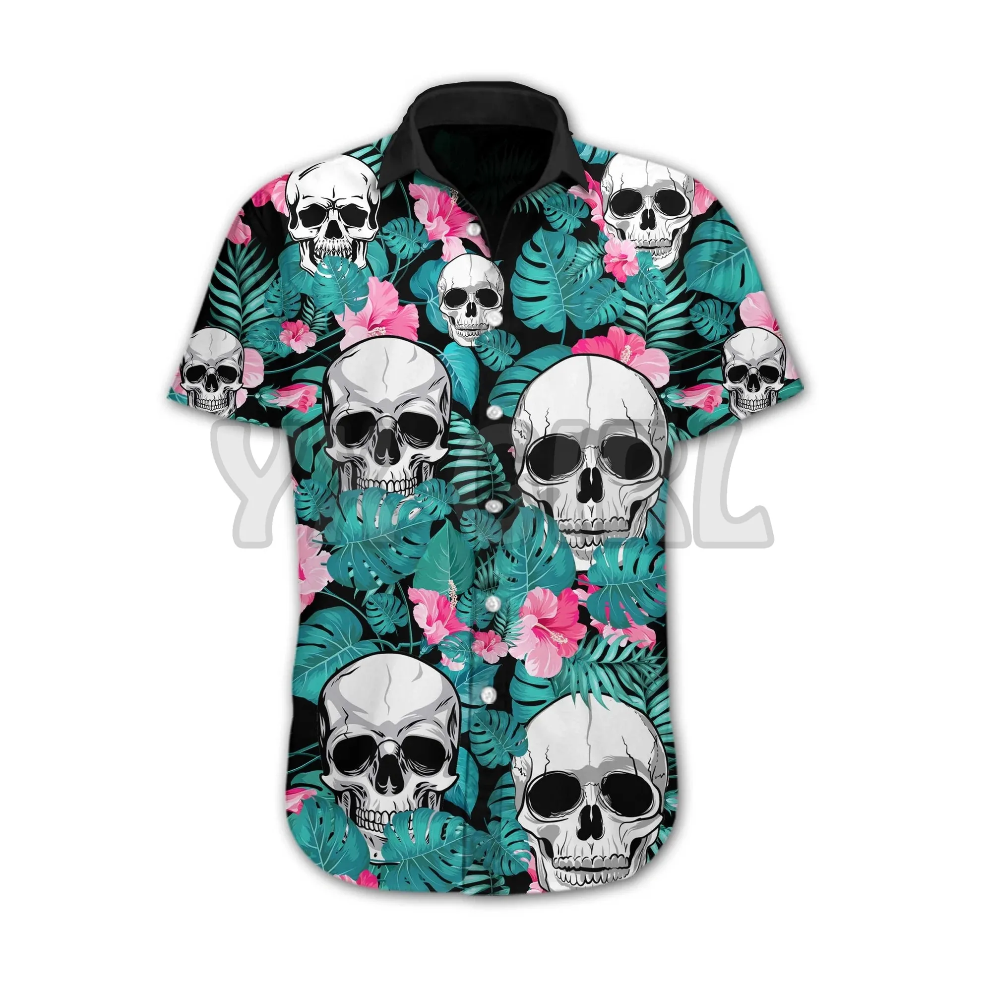 Skulls With Blue Snakes And Red Roses 3D All Over Printed Hawaiian Shirt Men's For Women's Harajuku Casual Shirt Unisex