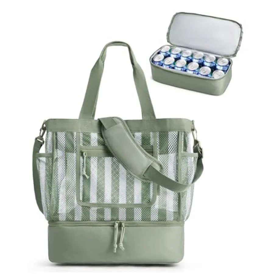 

BAGSMART Beach Bag for Women Mesh Tote Bags with Zipper Sandproof Vacation Essentials with Cooler for Swim Cruise Pool