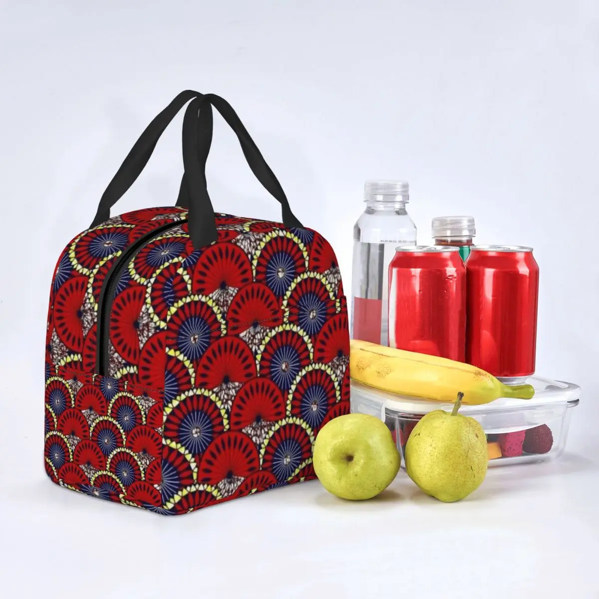 Bolsas de almuerzo con estampado de cera holandesa para mujer, Tote de almuerzo con patrones africanos, caja de comida de viaje para acampar al aire