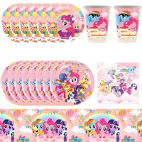 My Little Pony Theme Birthday Decorations Disposable Tableware Paper Material Cups Napkins Plates Tablecloth