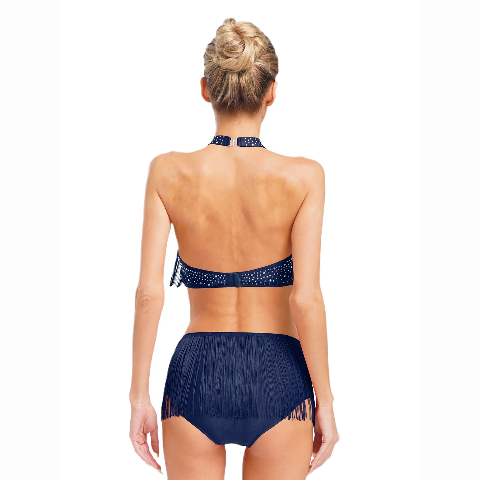 Roupas femininas para dança do ventre, tops curtos e shorts com borla, sem mangas, malha brilhante, strass, samba, apresentações de palco
