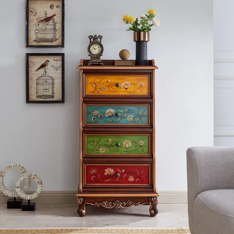 

European Style Hallway Chest of Drawers Solid Wood Chest of Drawer American Country Curio Cabinet
