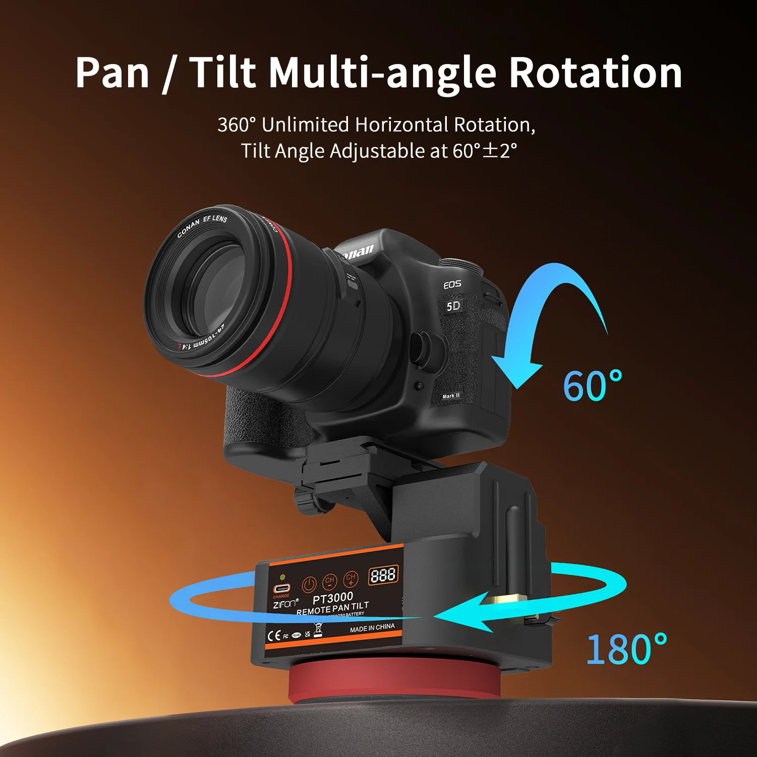 ZIFON PT3000 Remote Motorized Panoramic Head 360 Rotation Speed Adjustable Electric Pan Tilt Head 2.5KG Max Load for Cameras