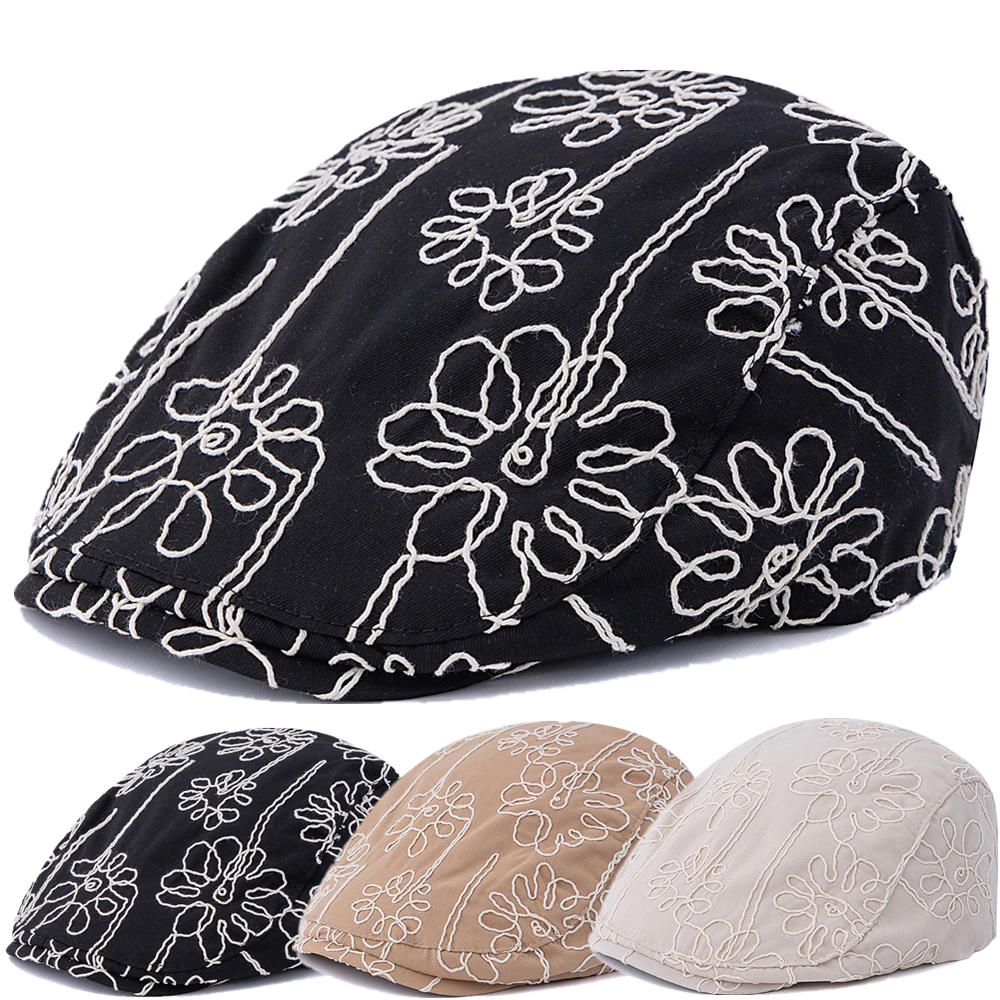 

New Style Spring And Summer Outdoor Flat Hat Beret Cap Casual Peaked Flower Design Cap For Women Dopamine Hat