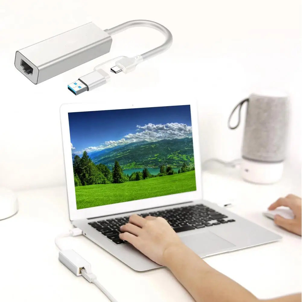 Colokan sambungan แบบมีสายและเล่น USB 3.0 Type-C เป็นอะแดปเตอร์เครือข่าย RJ45