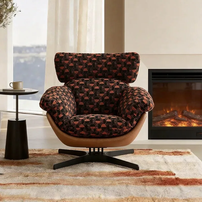 Retro fabric jacquard, casual sofa chair, light luxury designer model, rotatable comfortable lazy recliner