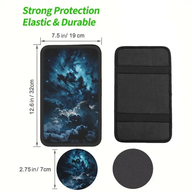 1 Pc Car Armrest Cover & 2 Pcs Cup Coasters Set, Galaxy Nebula Cloud Print, Car Interior Accessories