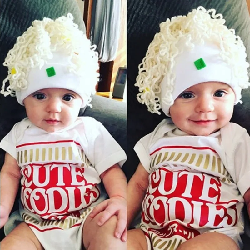 

Instant Noodles Curly Hair Cap - Whimsical Knit Wig for Infant Photos, Toddler Dress-Up Accessory.newborn photography.ニューボーンフォト