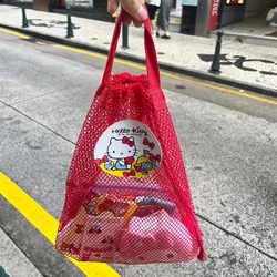 Cartoon Hello Kittys Cute Net Bag Storage Kawaii Anime Shopping ad alta capacità portatile con coulisse Storage Handbag Toy Girl Gifts