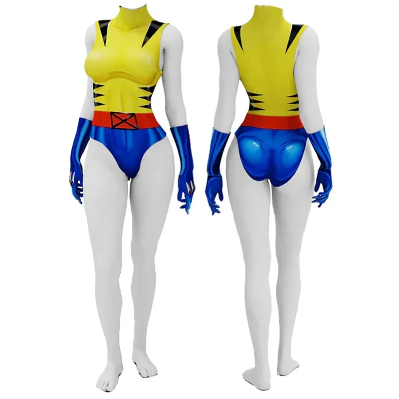 

CyX-Men97 Wolverine Cosplay Costume Superhero 3D Printed Spandex Bodysuit Girls Swim Bathing Suits Zentai Bikini Halloween Costu