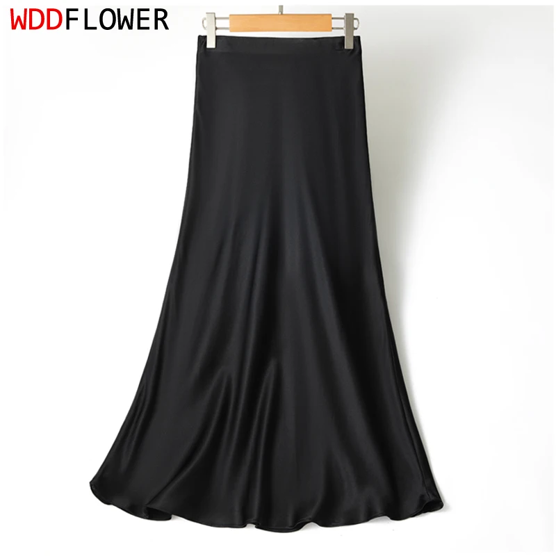 

100% Mulberry Silk Charmeuse Silk Women Skirt Bias Cut Fishtail Line Solid Colors Mermaid Midi Skirt QQ077