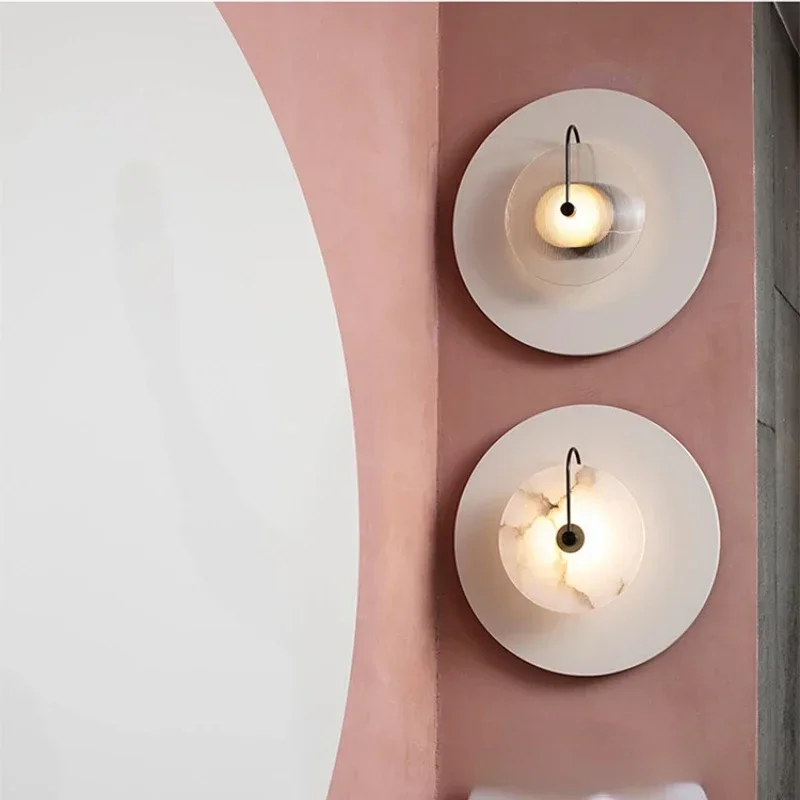 Nordic Wall Sconces Light Fixture Led Marble Moon Bedside Lamp Interior Indoor Lighting Home Bedroom Decor Modern Hotel Simple