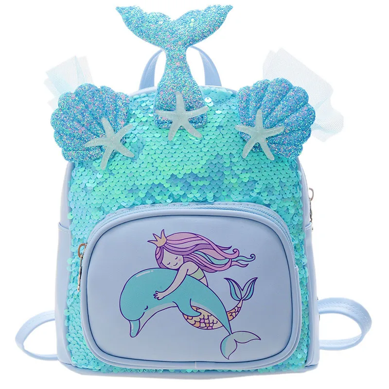 Personalized customization of new children\'s sequins, fashionable and foreign, cute backpack, mermaid girl kindergarten backpack