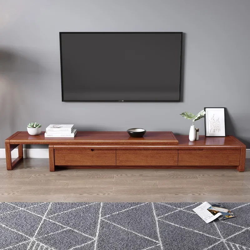 All Solid Wood TV Cabinet Modern Simple Extendable Multi Size Floor Storage Unit for Living Room Bedroom Small Apartment
