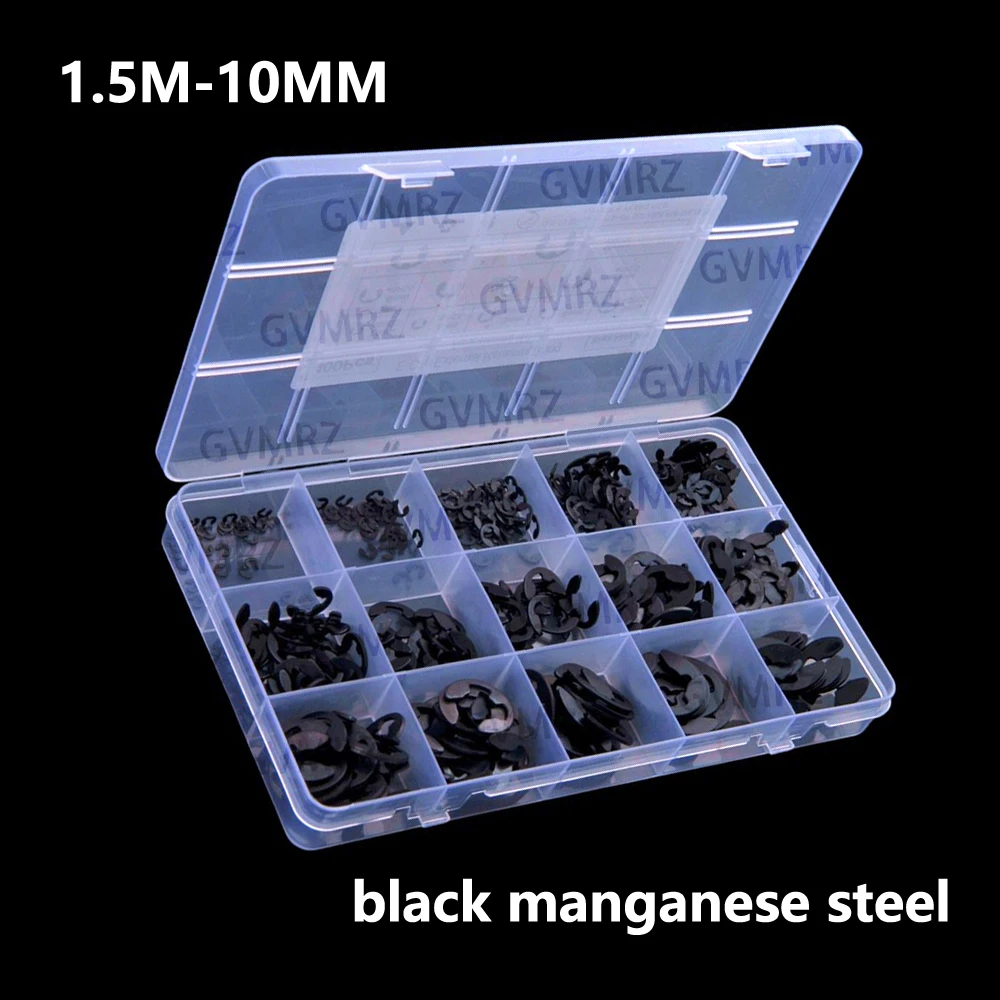 

400PCS E-type snap ring washer, black manganese steel, open E-type shaft snap retainer, 8M 9M 10M 1.5M 2M 3M 4M 5M 6M 7M